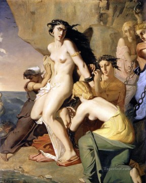 Theodore Chasseriau Painting - Andromeda Chained to the Rock by the Nereids 1840 romantic Theodore Chasseriau